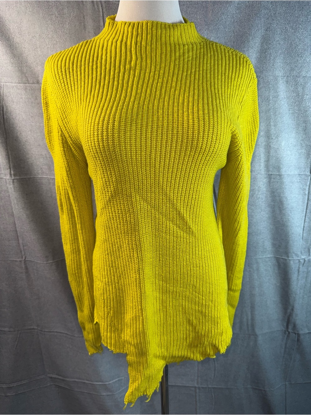 2401-For The Republic Bright Yellow Ribbed Mock-Neck Sweater